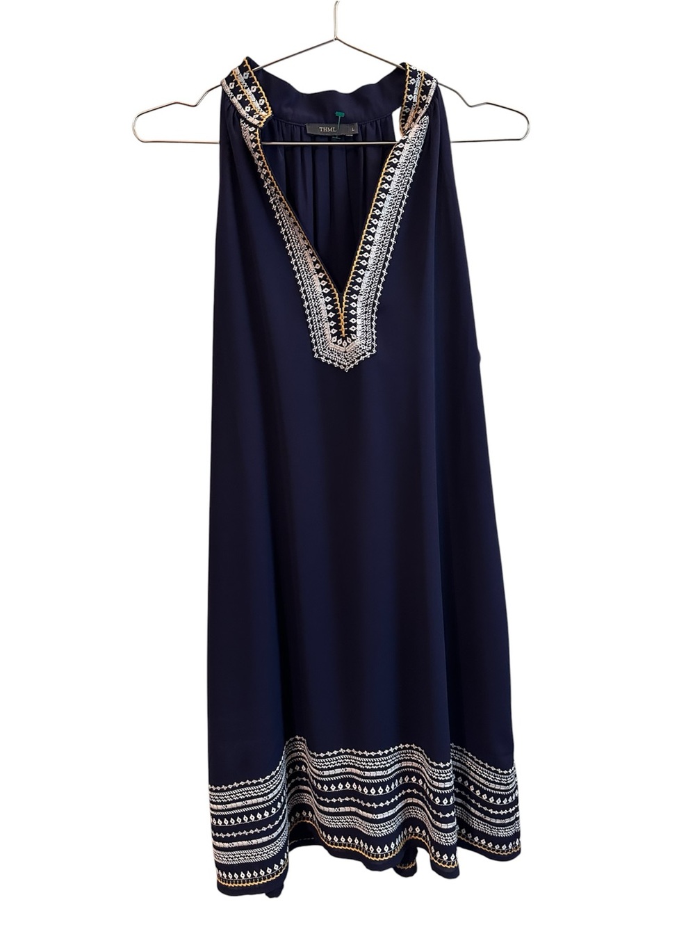 THML Navy Blue Embroidered Midi Dress. EUC